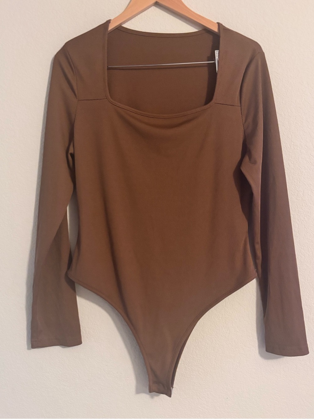 SHEIN Brown Long Sleeve Square Neck Women's One-Piece Bodysuit